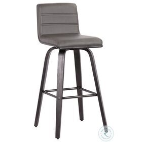 Vienna Grey Faux Leather And Black Wood 30" Swivel Bar Stool
