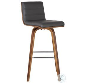 Vienna Grey Faux Leather And Walnut Wood 26" Swivel Counter Height Stool