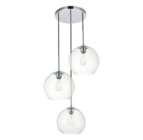Baxter 20.1" Chrome And Clear 3 Light Pendant