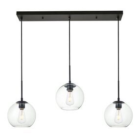 Baxter 7.9" Black And Clear 3 Light Pendant