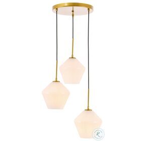 Gene Brass And Frosted White Glass 3 Light Adjustable 86" Height Pendant