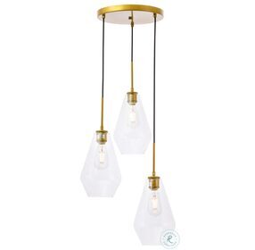 Gene Brass And Clear Glass 3 Light Adjustable 12" Height Pendant