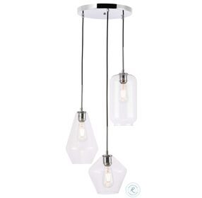 Gene Chrome And Clear Glass 3 Light Adjustable Height Pendant