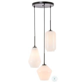 Gene Black And Frosted White Glass 3 Light Adjustable Height Pendant
