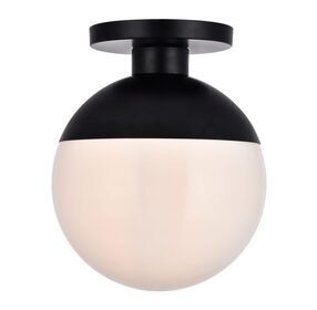 Eclipse 12" Black And Frosted White 1 Light Flush Mount