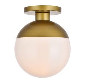 Eclipse 12" Brass And Frosted White 1 Light Flush Mount