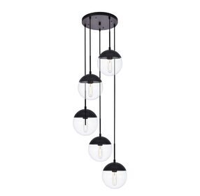 Eclipse 18" Black And Clear 5 Light Pendant