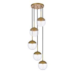 Eclipse 18" Brass And Clear 5 Light Pendant
