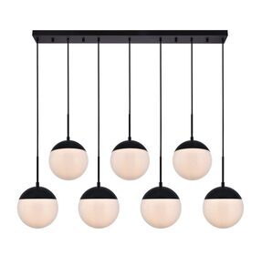 Eclipse 8" Black And Frosted White 7 Light Pendant