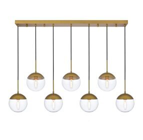 Eclipse 8" Brass And Clear 7 Light Pendant