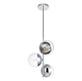 Eclipse 17.5" Chrome And Clear 3 Light Pendant