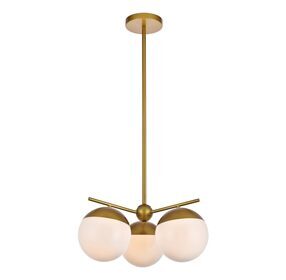 Eclipse 21" Brass And Frosted White 3 Light Pendant