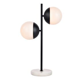 Eclipse 7" Black And Frosted White 2 Light Table Lamp