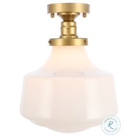 Lyle Brass And Frosted White Glass 1 Light 11" Flush Mount