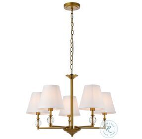 LD7024D25BR Bethany Brass And White Fabric Shade 5 Light Pendant