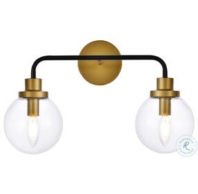 LD7033W19BRB Hanson Black And Brass And Clear Shade 2 Light Bath Sconces