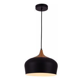 Nora 11.5" Black And Natural Wood 1 Light Pendant