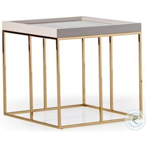 Carmela Shimmer Ivory And Gleaming Gold Side Table