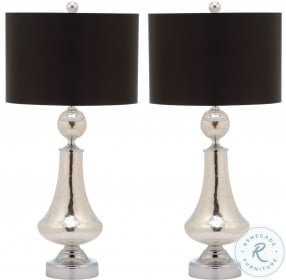Mercury Ivory and Silver 25" Crackle Glass Table Lamp With Black Satin Shade Set of 2
