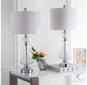 Mercury Clear 25" Crackle Glass Table Lamp With White Satin Shade Set of 2