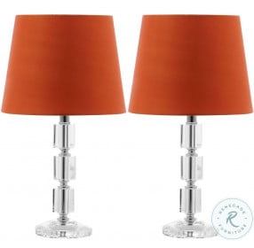 Erin Clear 16" Crystal Cube Table Lamp With Orange Shade Set of 2