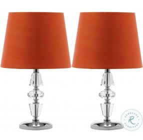 Crescendo Clear 16" Tiered Crystal Table Lamp With Orange Shade Set of 2