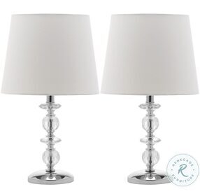 Derry Clear 15" Stacked Crystal Dark Grey Table Lamp With White Shade Set of 2