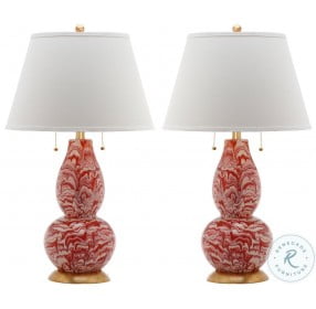 Color Swirls Orange and White 28" Glass Table Lamp Set of 2