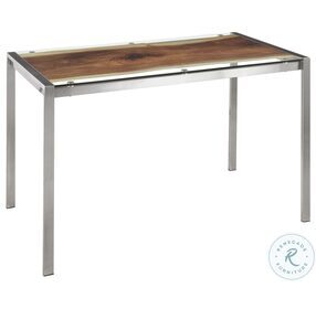 Live Edge Stainless Steel And Printed Glass Dining Table