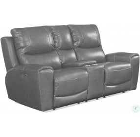 Laurel Gray Power Reclining Console Loveseat with Power Headrest