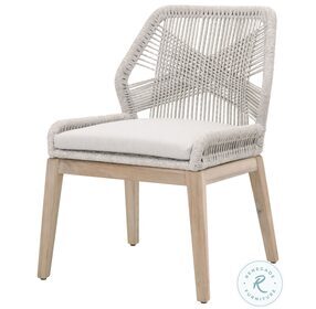 Woven Taupe White Flat Rope And Pumice Loom Outdoor Dining Chair Set of 2