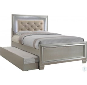 Glamour Champagne Youth Full Upholstered Panel Bed With Trundle