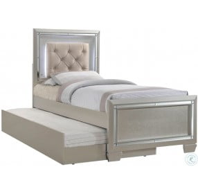 Glamour Champagne Youth Twin Upholstered Panel Bed With Trundle