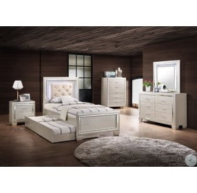 Glamour Champagne Youth Upholstered Panel Bedroom Set With Trundle