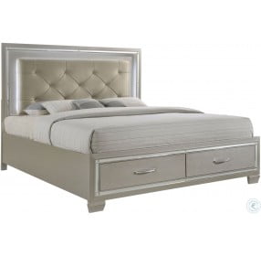 Glamour Champagne King Upholstered Panel Storage Bed