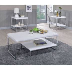 Lucia White And Chrome Silvershield 3D Laminate Occasional Table Set