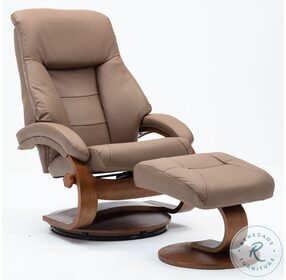 Relax-R Sand Top Grain Leather Montreal Recliner and Ottoman with Pillow