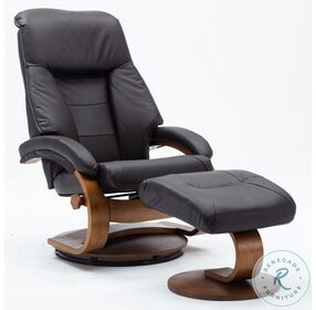 Relax-R Espresso Top Grain Leather Montreal Recliner and Ottoman with Pillow