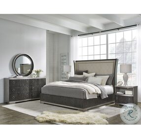 Eve New Black And Aged Silver Upholstered Panel Bedroom Set
