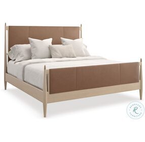 Rhythm Sun Drenched Oak And Brown Upholstered Queen Poster Bed