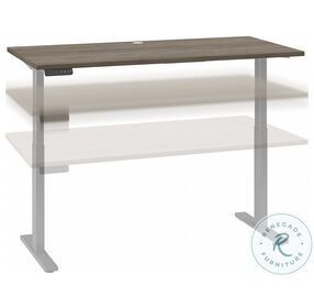 Move 60 Modern Hickory 60" Electric Adjustable Height Standing Desk With Cool Grey Metallic Base