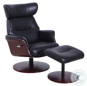 Relax-R Black Air Leather Sennet Recliner and Ottoman