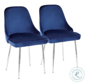 Marcel Chrome Frame And Blue Velvet Fabric Dining Chair Set Of 2