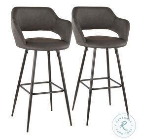 Margarite Black Metal And Grey Faux Leather Bar Stool Set Of 2