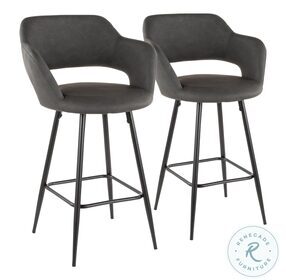 Margarite Black Metal And Grey Faux Leather Counter Height Stool Set Of 2