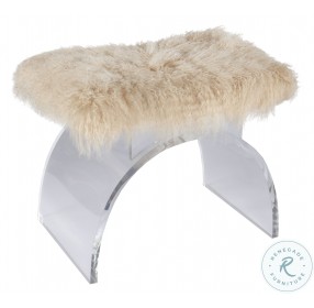 Marlowe Mongolian Fur Cushion Lucite Arched Stool