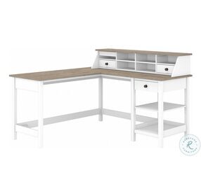 Mayfield Shiplap Gray And Pure White 60" L Shaped Computer Desk With Desktop Organizer