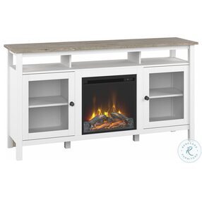 Mayfield Pure White and Shiplap Gray 70" TV Stand with Electric Fireplace