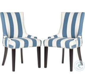 Lester Blue And White 19" Awning Stripes Dining Chair Set Of 2