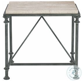 Galesbury Travertine Stone And Antique Silver Metal End Table